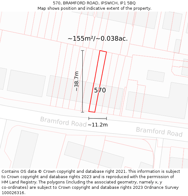 570, BRAMFORD ROAD, IPSWICH, IP1 5BQ: Plot and title map