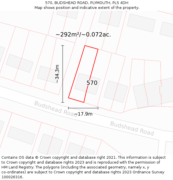 570, BUDSHEAD ROAD, PLYMOUTH, PL5 4DH: Plot and title map