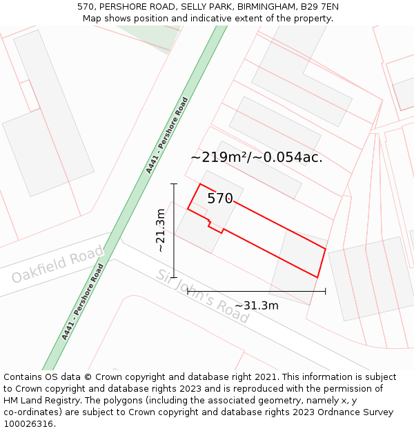 570, PERSHORE ROAD, SELLY PARK, BIRMINGHAM, B29 7EN: Plot and title map