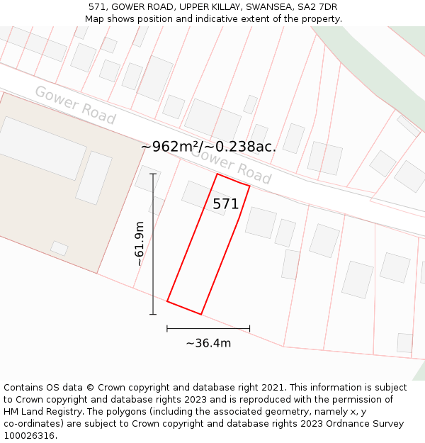571, GOWER ROAD, UPPER KILLAY, SWANSEA, SA2 7DR: Plot and title map
