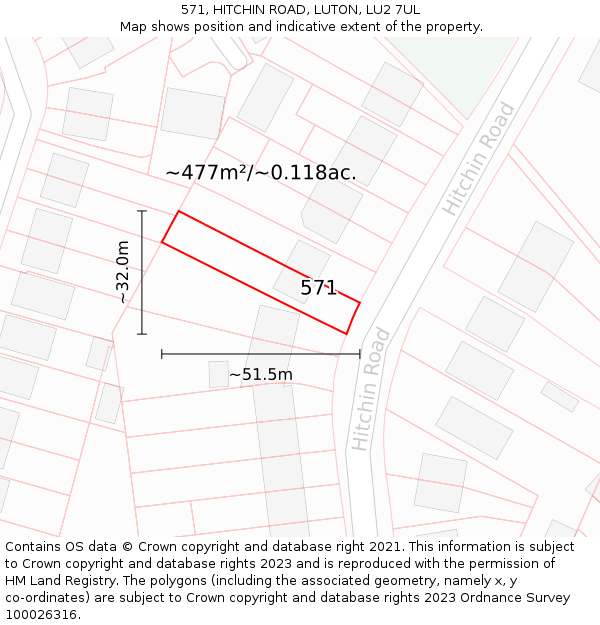 571, HITCHIN ROAD, LUTON, LU2 7UL: Plot and title map