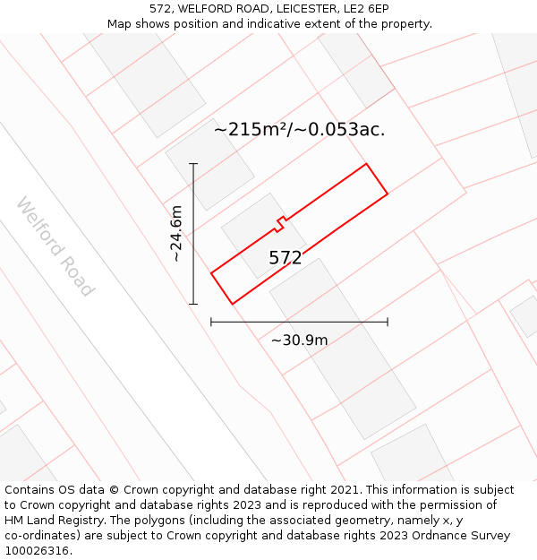 572, WELFORD ROAD, LEICESTER, LE2 6EP: Plot and title map