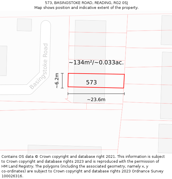 573, BASINGSTOKE ROAD, READING, RG2 0SJ: Plot and title map