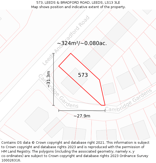 573, LEEDS & BRADFORD ROAD, LEEDS, LS13 3LE: Plot and title map