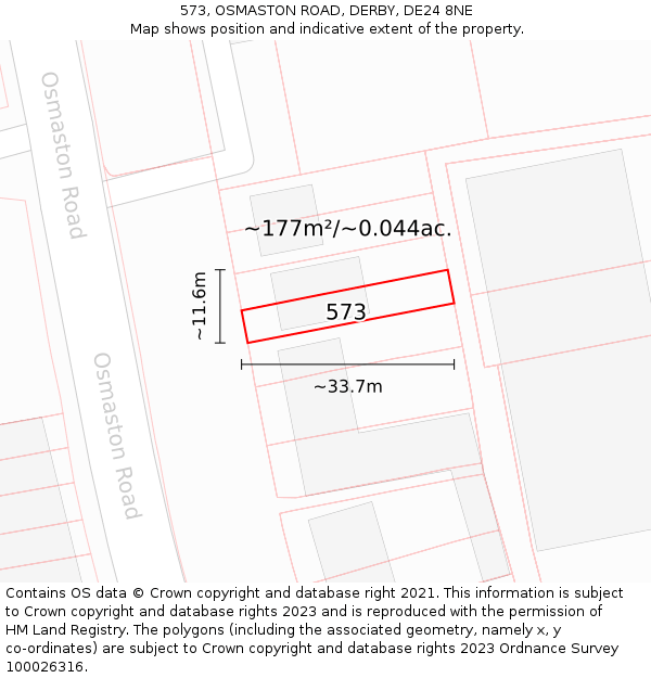 573, OSMASTON ROAD, DERBY, DE24 8NE: Plot and title map