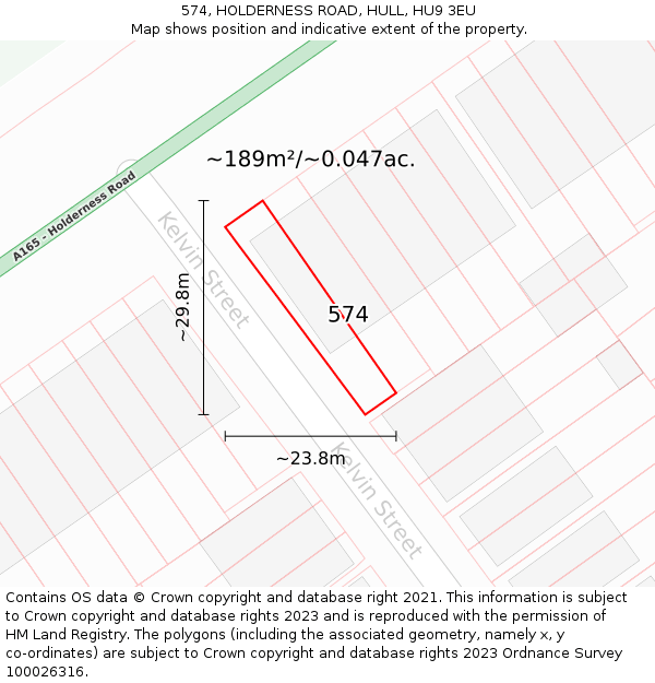 574, HOLDERNESS ROAD, HULL, HU9 3EU: Plot and title map