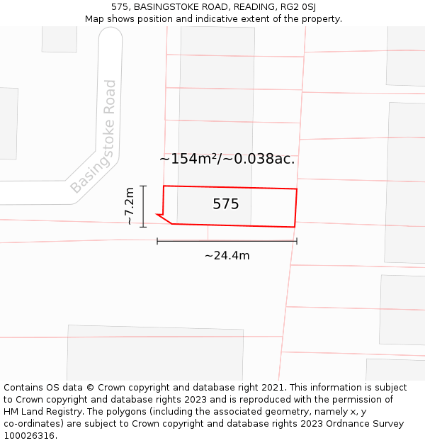 575, BASINGSTOKE ROAD, READING, RG2 0SJ: Plot and title map