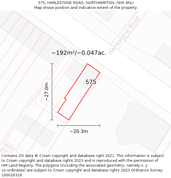 575, HARLESTONE ROAD, NORTHAMPTON, NN5 6NU: Plot and title map