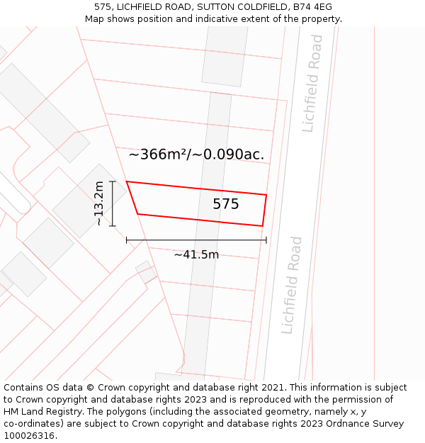 575, LICHFIELD ROAD, SUTTON COLDFIELD, B74 4EG: Plot and title map