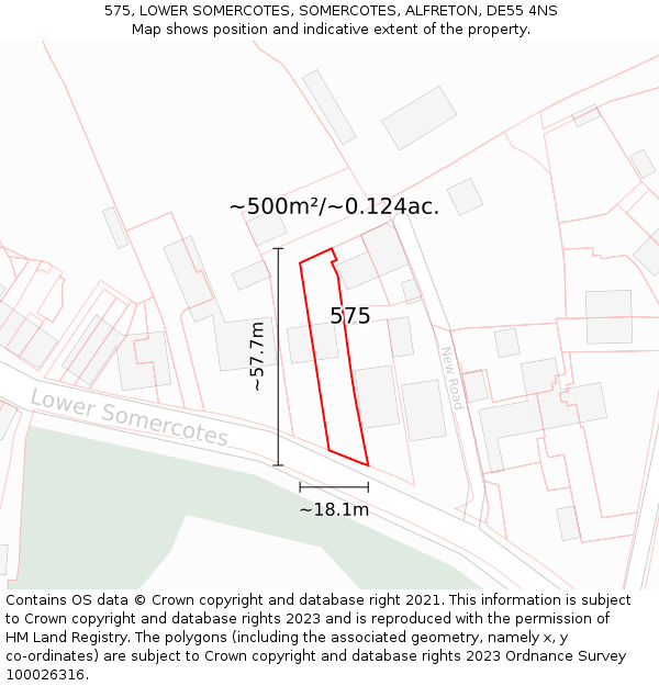 575, LOWER SOMERCOTES, SOMERCOTES, ALFRETON, DE55 4NS: Plot and title map