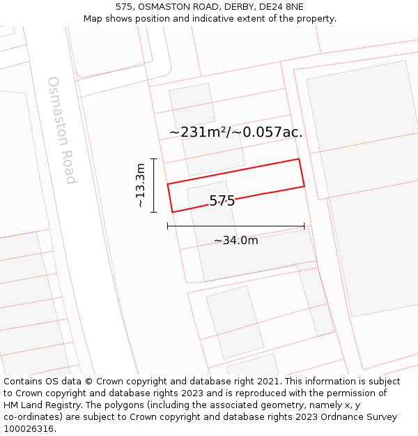 575, OSMASTON ROAD, DERBY, DE24 8NE: Plot and title map