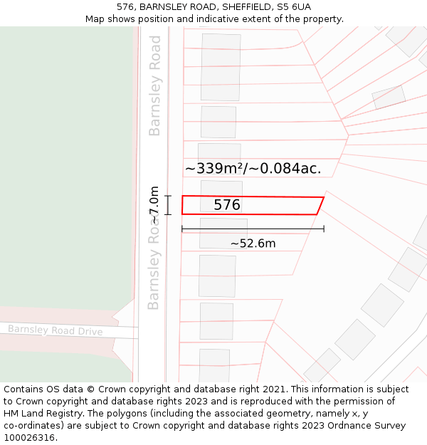 576, BARNSLEY ROAD, SHEFFIELD, S5 6UA: Plot and title map