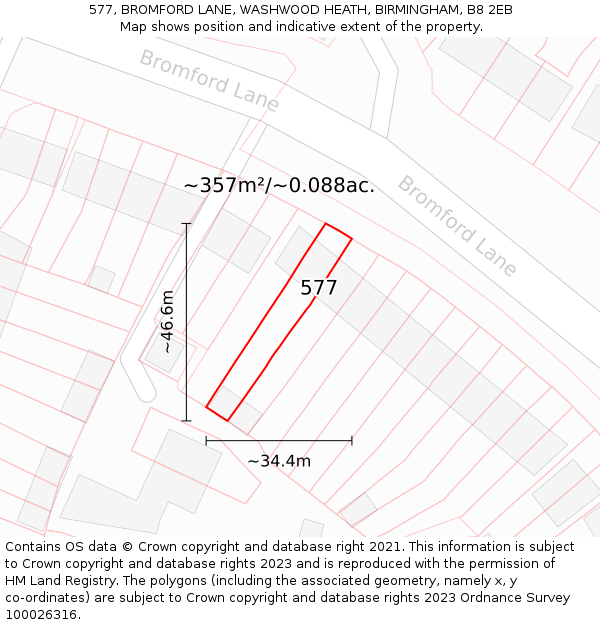 577, BROMFORD LANE, WASHWOOD HEATH, BIRMINGHAM, B8 2EB: Plot and title map