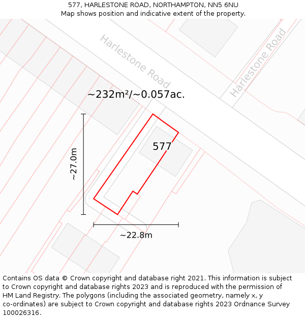 577, HARLESTONE ROAD, NORTHAMPTON, NN5 6NU: Plot and title map
