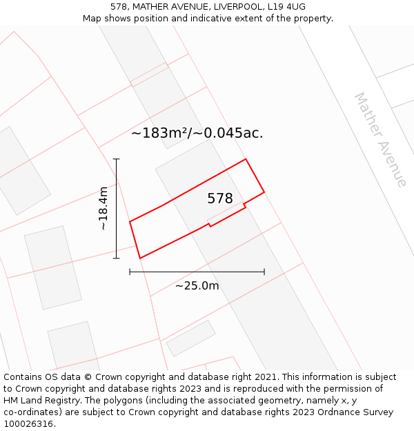 578, MATHER AVENUE, LIVERPOOL, L19 4UG: Plot and title map