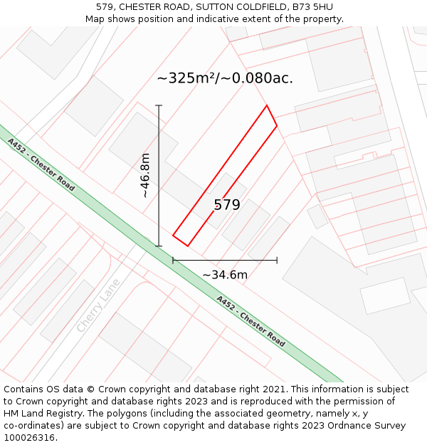 579, CHESTER ROAD, SUTTON COLDFIELD, B73 5HU: Plot and title map