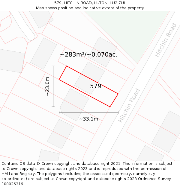 579, HITCHIN ROAD, LUTON, LU2 7UL: Plot and title map