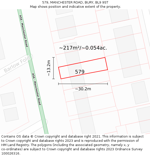 579, MANCHESTER ROAD, BURY, BL9 9ST: Plot and title map