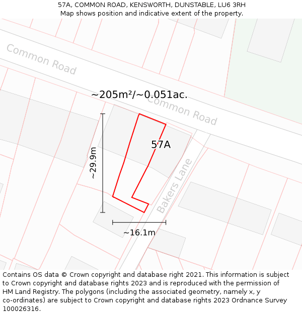 57A, COMMON ROAD, KENSWORTH, DUNSTABLE, LU6 3RH: Plot and title map