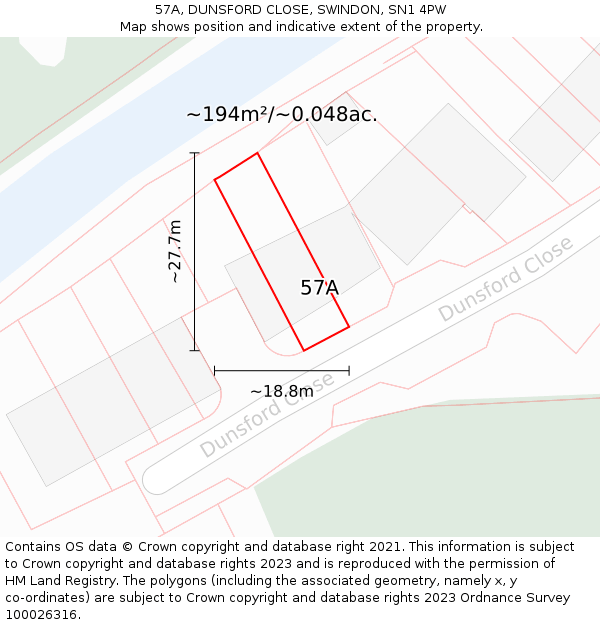 57A, DUNSFORD CLOSE, SWINDON, SN1 4PW: Plot and title map