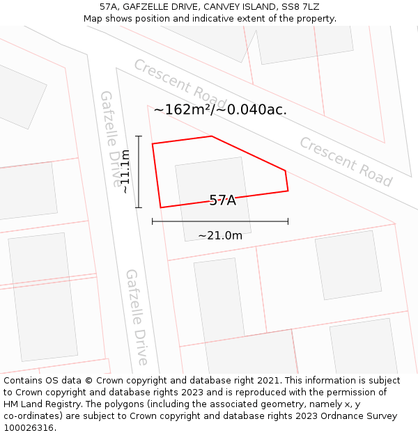 57A, GAFZELLE DRIVE, CANVEY ISLAND, SS8 7LZ: Plot and title map