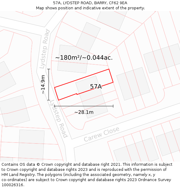 57A, LYDSTEP ROAD, BARRY, CF62 9EA: Plot and title map