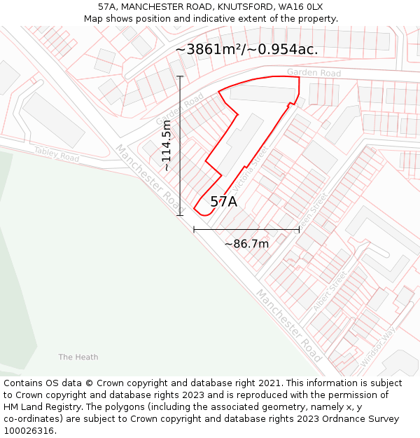 57A, MANCHESTER ROAD, KNUTSFORD, WA16 0LX: Plot and title map