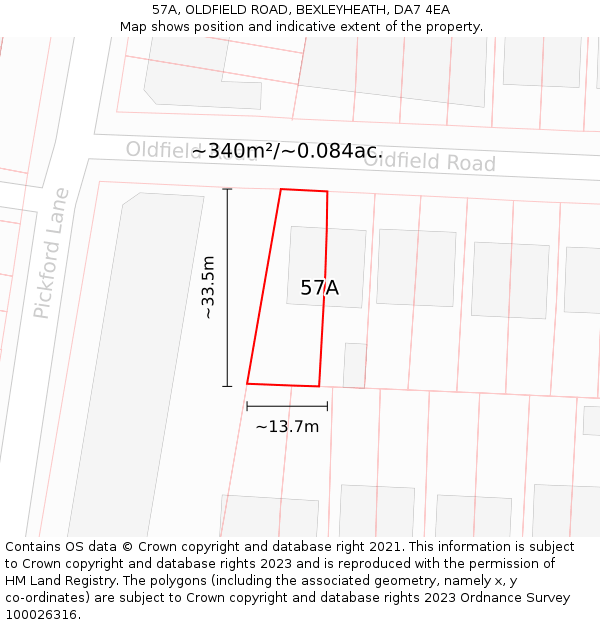 57A, OLDFIELD ROAD, BEXLEYHEATH, DA7 4EA: Plot and title map
