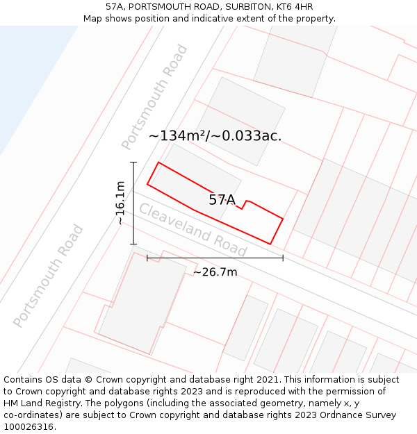 57A, PORTSMOUTH ROAD, SURBITON, KT6 4HR: Plot and title map