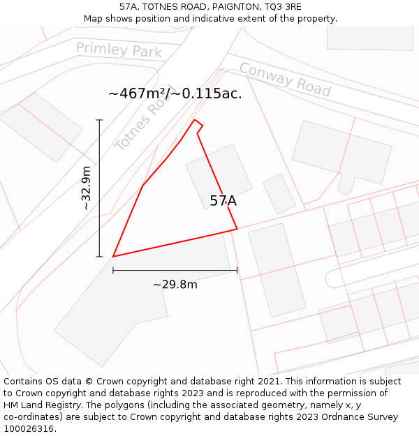 57A, TOTNES ROAD, PAIGNTON, TQ3 3RE: Plot and title map