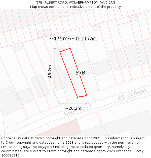 57B, ALBERT ROAD, WOLVERHAMPTON, WV6 0AG: Plot and title map