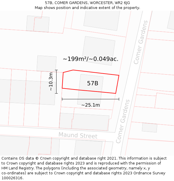 57B, COMER GARDENS, WORCESTER, WR2 6JG: Plot and title map
