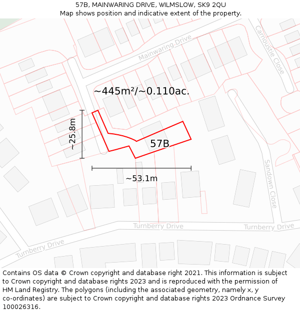 57B, MAINWARING DRIVE, WILMSLOW, SK9 2QU: Plot and title map