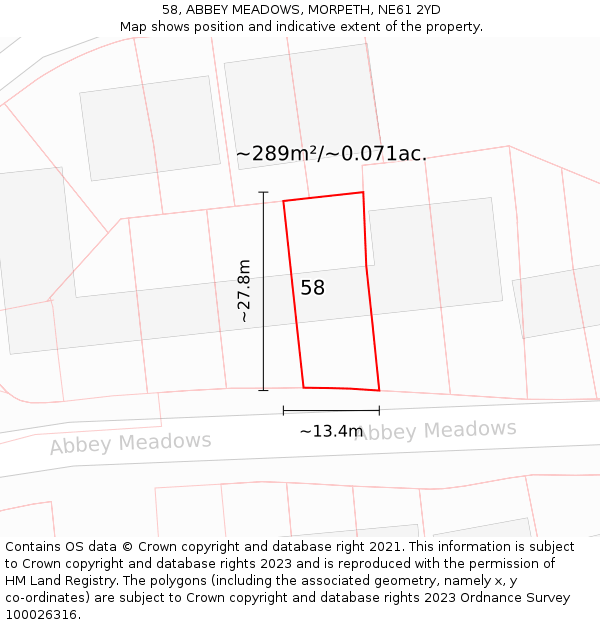 58, ABBEY MEADOWS, MORPETH, NE61 2YD: Plot and title map