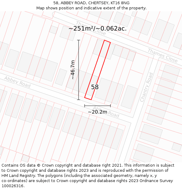 58, ABBEY ROAD, CHERTSEY, KT16 8NG: Plot and title map