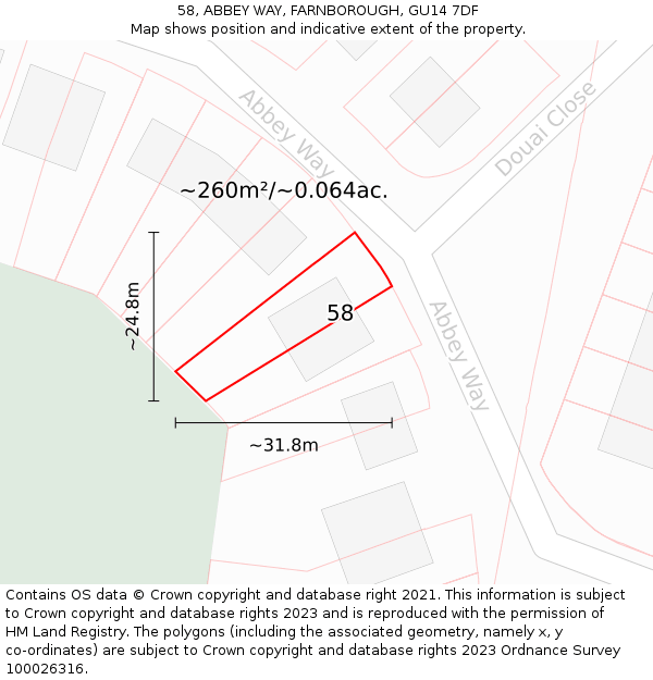 58, ABBEY WAY, FARNBOROUGH, GU14 7DF: Plot and title map