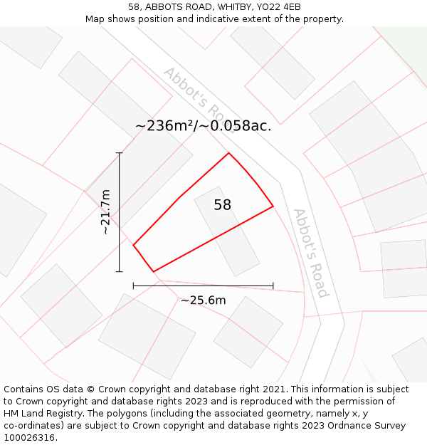 58, ABBOTS ROAD, WHITBY, YO22 4EB: Plot and title map