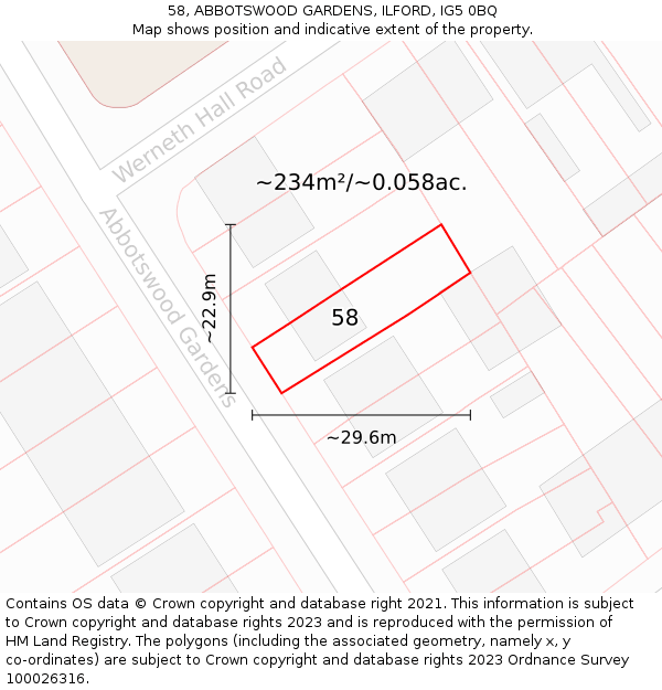 58, ABBOTSWOOD GARDENS, ILFORD, IG5 0BQ: Plot and title map