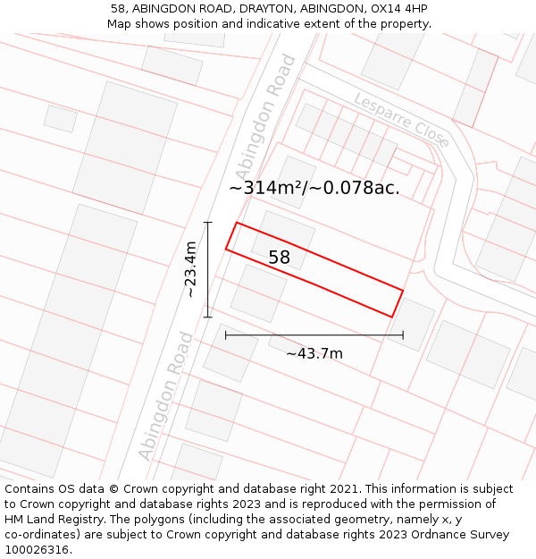 58, ABINGDON ROAD, DRAYTON, ABINGDON, OX14 4HP: Plot and title map