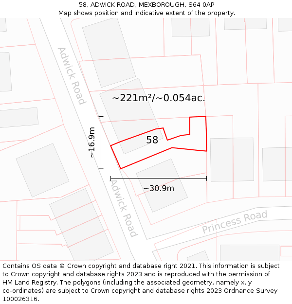 58, ADWICK ROAD, MEXBOROUGH, S64 0AP: Plot and title map