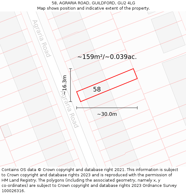 58, AGRARIA ROAD, GUILDFORD, GU2 4LG: Plot and title map