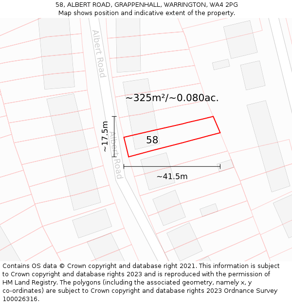 58, ALBERT ROAD, GRAPPENHALL, WARRINGTON, WA4 2PG: Plot and title map