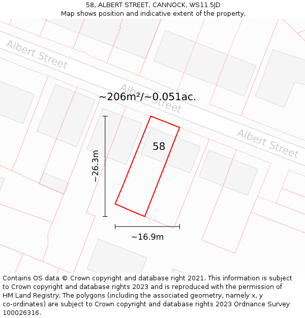 58, ALBERT STREET, CANNOCK, WS11 5JD: Plot and title map