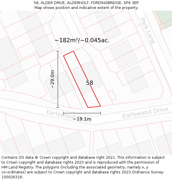 58, ALDER DRIVE, ALDERHOLT, FORDINGBRIDGE, SP6 3EP: Plot and title map