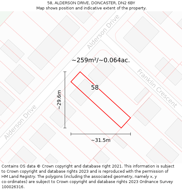 58, ALDERSON DRIVE, DONCASTER, DN2 6BY: Plot and title map