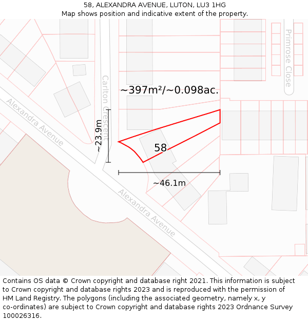 58, ALEXANDRA AVENUE, LUTON, LU3 1HG: Plot and title map