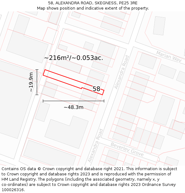 58, ALEXANDRA ROAD, SKEGNESS, PE25 3RE: Plot and title map
