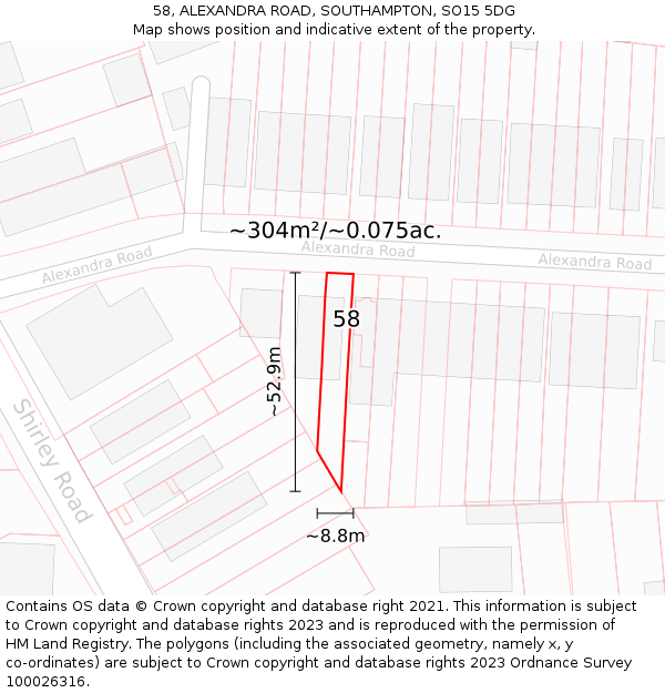 58, ALEXANDRA ROAD, SOUTHAMPTON, SO15 5DG: Plot and title map