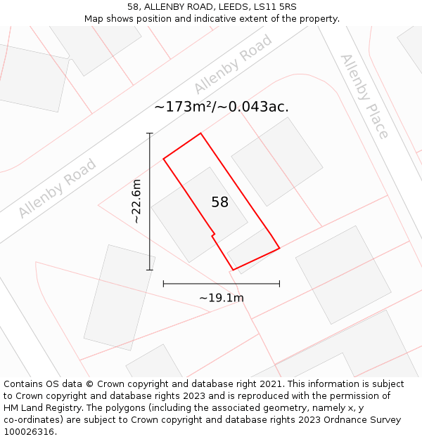 58, ALLENBY ROAD, LEEDS, LS11 5RS: Plot and title map