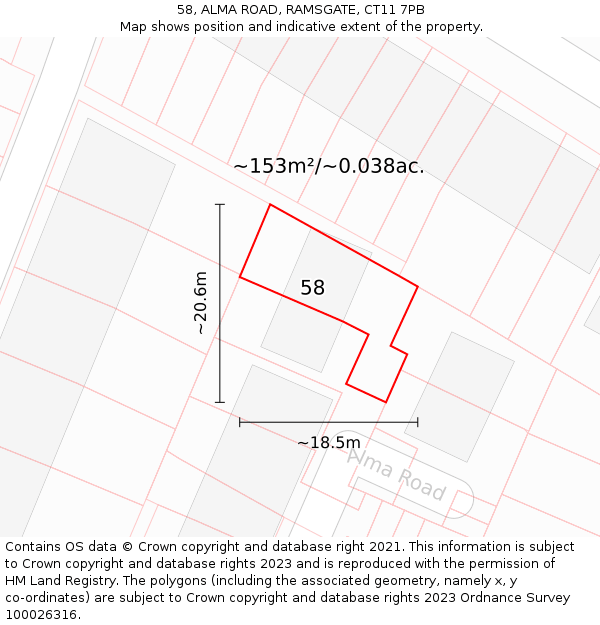 58, ALMA ROAD, RAMSGATE, CT11 7PB: Plot and title map